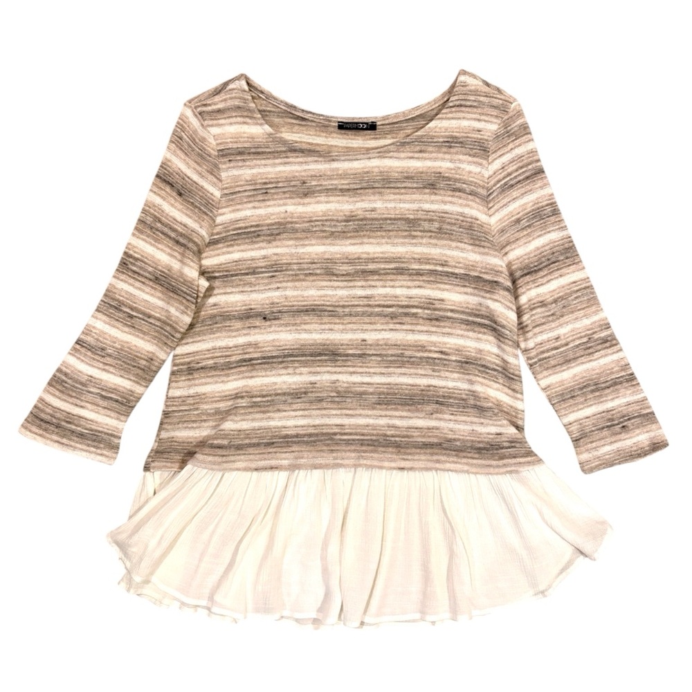 Papermoon by Stitch Fix Mixed Media Striped Top with Ruffle Hem